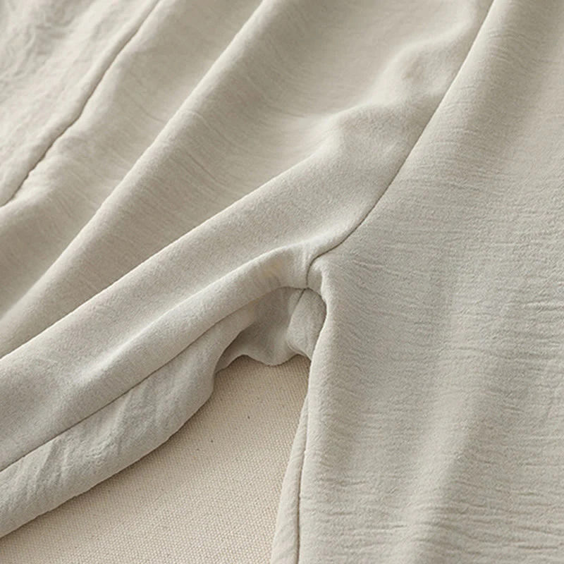 Buddha Stones Commute Casual Plain Frog-Button Design Women's Harem Cotton Linen 7-8 Length Pants With Pockets