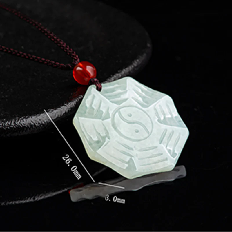 Buddha Stones Natural Jade Bagua Yin Yang Luck Necklace Pendant