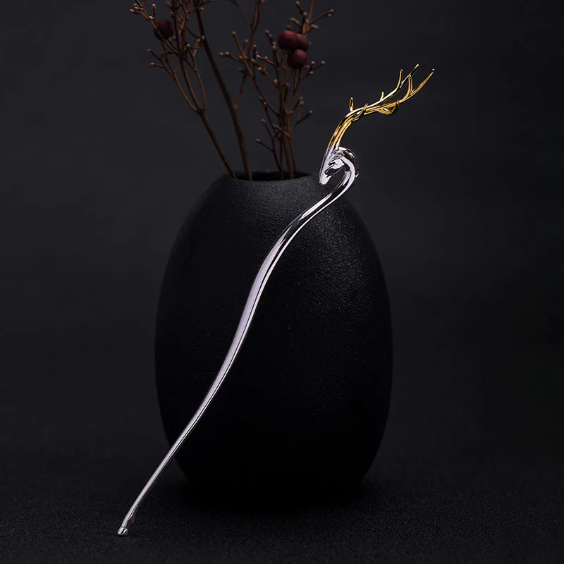 Buddha Stones 925 Sterling Silver Deer Antler Protection Hairpin