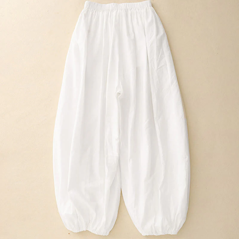 Buddha Stones Casual Simple Design Women's Cotton Harem Pants With Pockets
