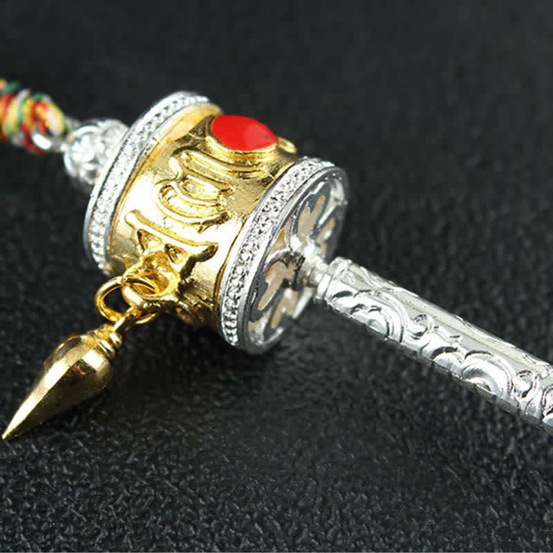 Buddha Stones Tibet Om Mani Padme Hum Prayer Wheel Peace Rotatable Bag Car Hanging Decoration