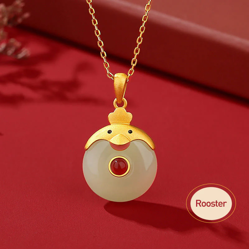 Buddha Stones 925 Sterling Silver Hetian Jade Chinese Zodiac Year of the Dragon Red Agate Luck Protection Necklace Pendant (Extra 30% Off | USE CODE: FS30)