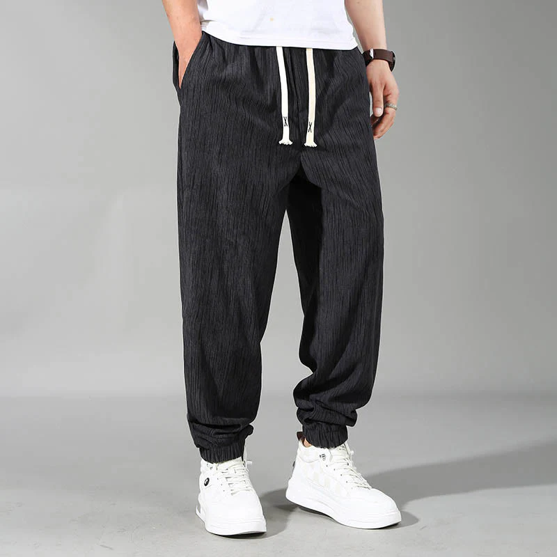 Buddha Stones PLUS SIZE Summer Solid Color Design Drawstring Men's Straight Leg Pants With Pockets