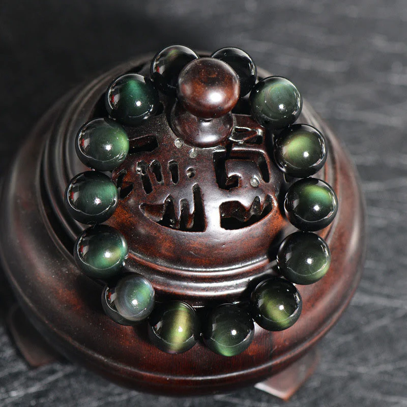 Buddha Stones Natural Green Eye Obsidian Wealth Bracelet