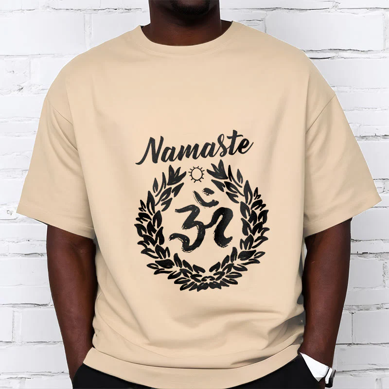 Buddha Stones Om Sanskrit Namaste Leaves Pattern Meditation Cotton Tee T-shirt