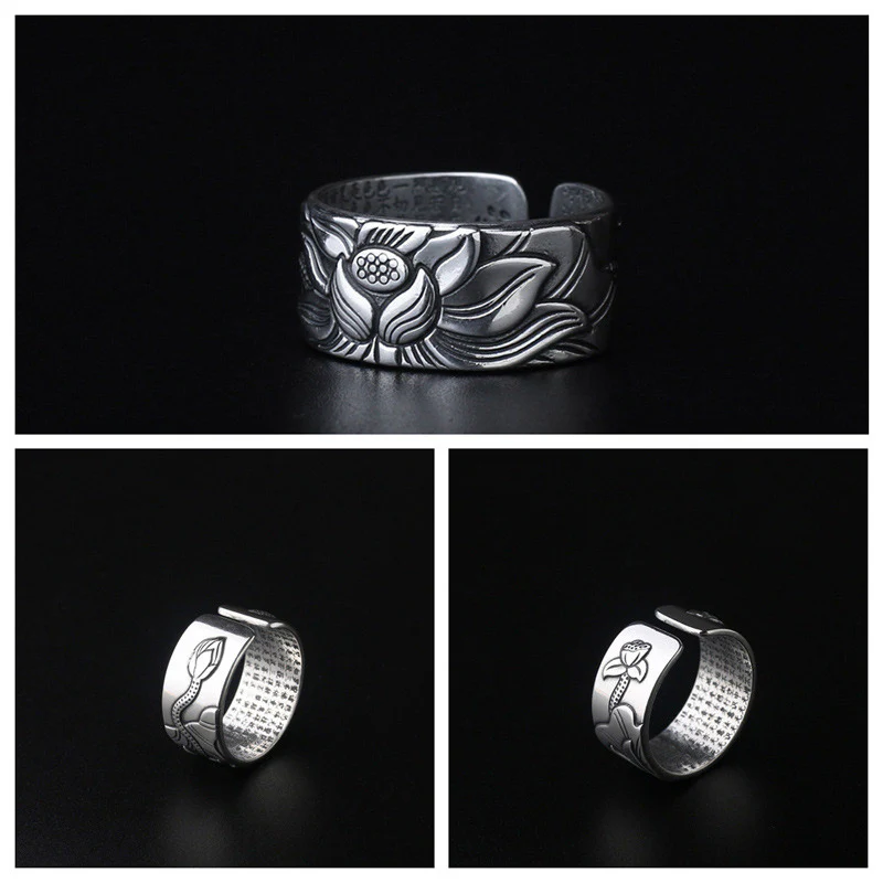 Buddha Stones Tibetan Lotus White Copper Enlightenment Ring