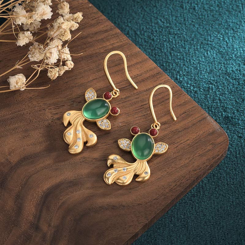Buddha Stones FengShui Jade Koi Fortune Earrings