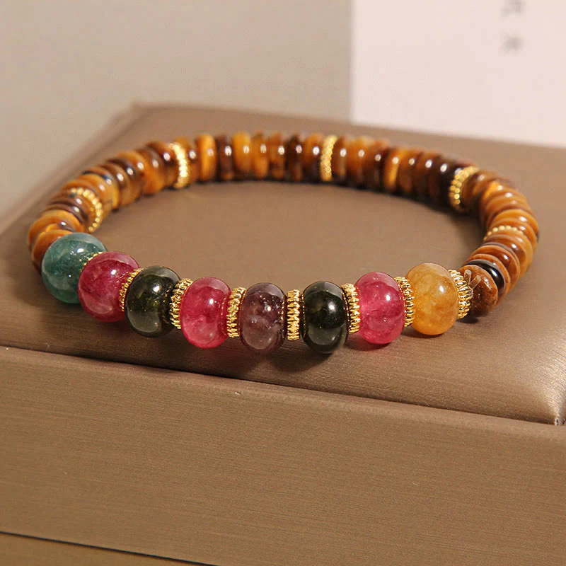 Buddha Stones Natural Tiger Eye Tourmaline Strength Bracelet