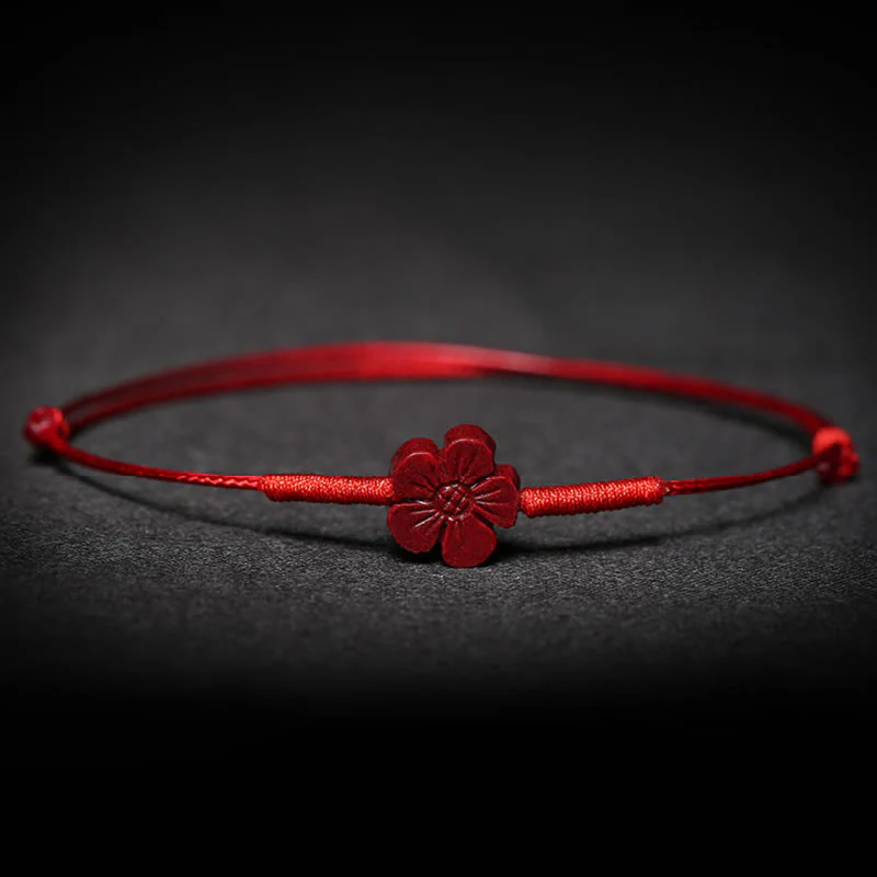 Buddha Stones Handmade Plum Blossom Four Leaf Clover PiXiu Lotus Koi Fish Cinnabar Blessing Braid Bracelet