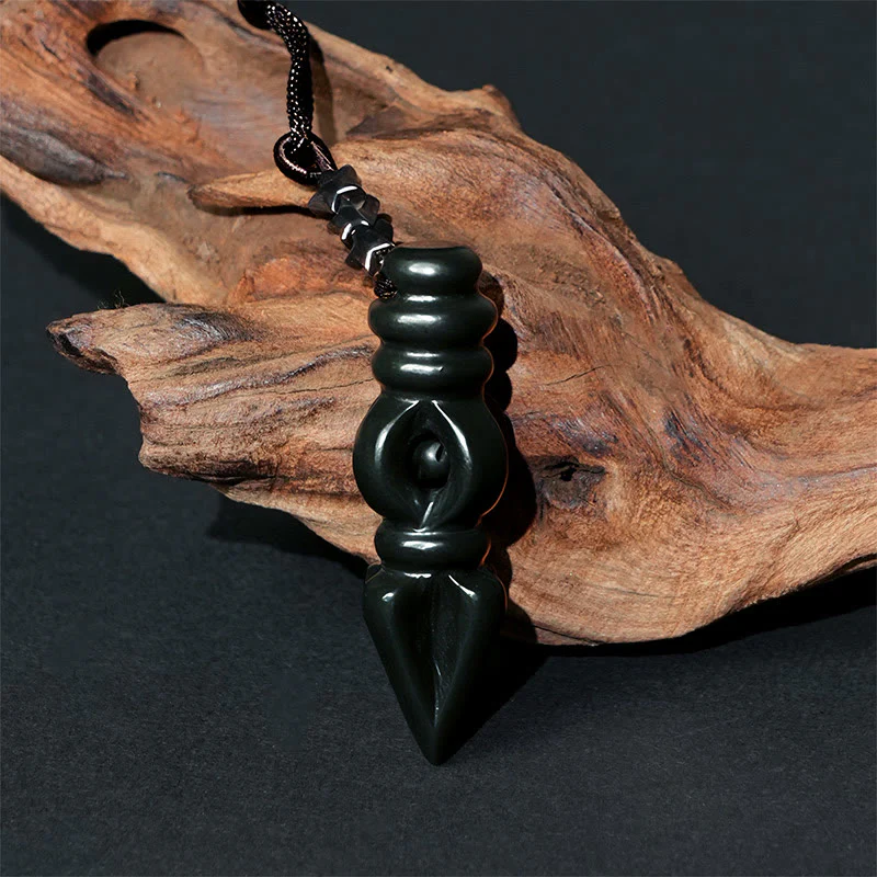 Buddha Stones Tibetan Hetian Cyan Jade Pestle Vajra Dorje Star Harmony Necklace Pendant
