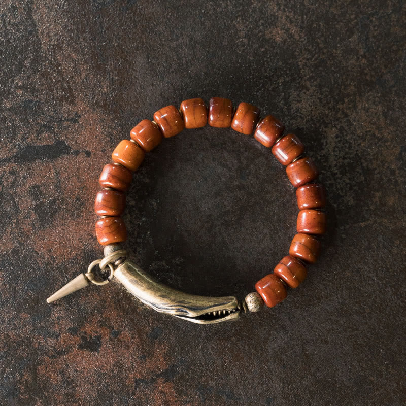 Buddha Stones Bone Beads Copper Cone Pendant Strength Bracelet