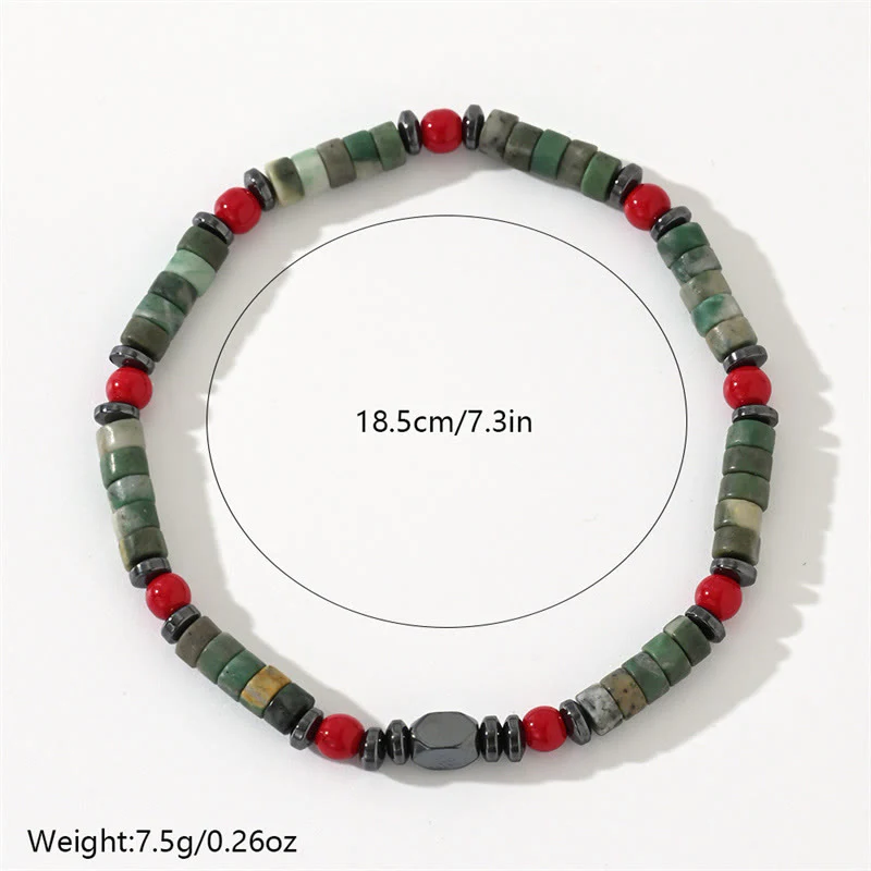 Buddha Stones Natural Green Stone Hematite Red Coral Powerful Bracelet