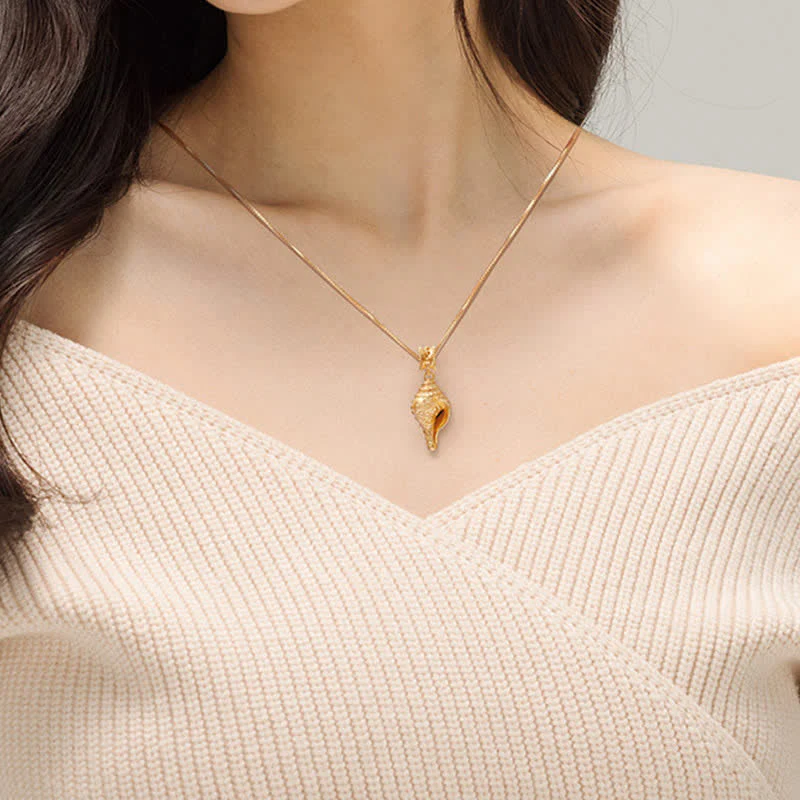 Buddha Stones 999 Sterling Silver Shankha Conch Shell Seashell Lucky Necklace Pendant