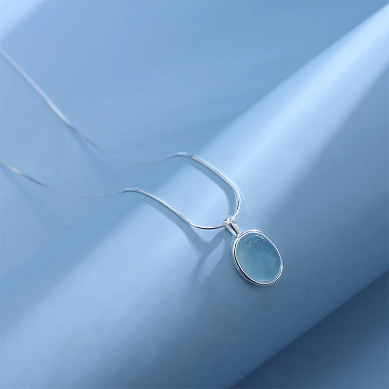 Buddha Stones 925 Sterling Silver Aquamarine Healing Clavicle Chain Necklace Pendant