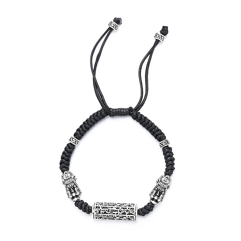 Buddha Stones Tibetan Black String Copper Om Mani Padme Hum Pixiu Protection Braided Bracelet