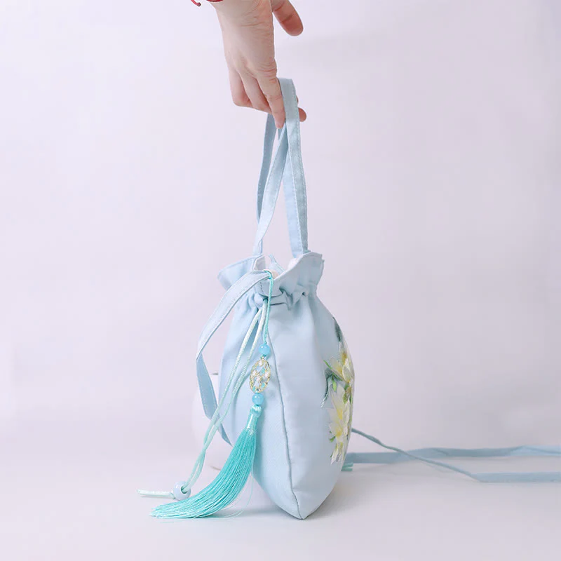 Buddha Stones Suzhou Embroidery Lotus Deer Epiphyllum Peony Rabbit Cotton Linen Tote Crossbody Bag Shoulder Bag Handbag