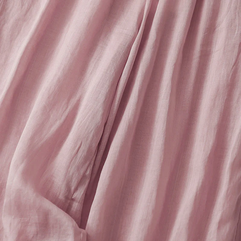 Buddha Stones Summer Embroidery Double Layer Cotton Linen Women's Wide Leg Pants With Pockets