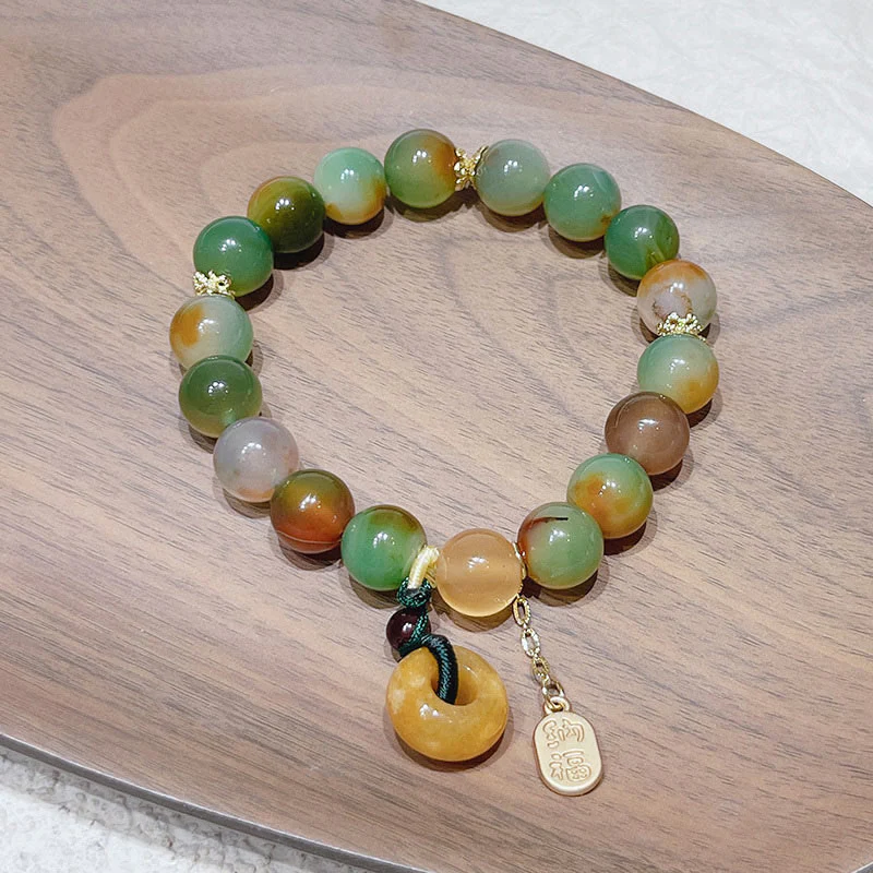 Buddha Stones Peacock Agate Topaz Peace Buckle Nafu Balance Bracelet