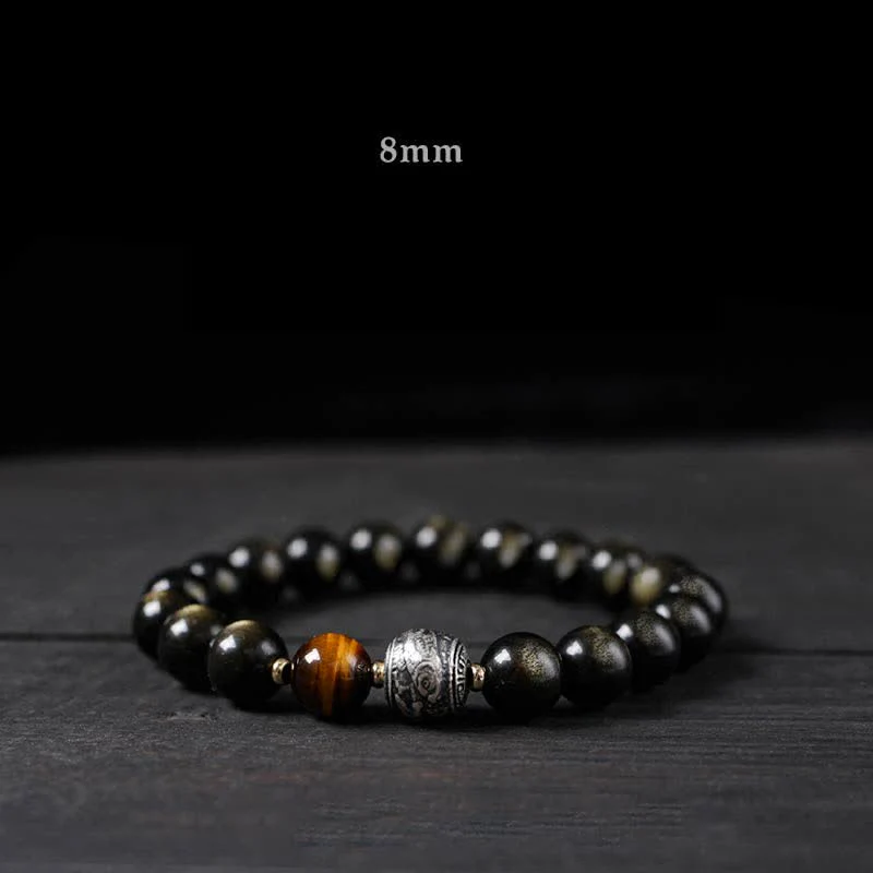 Buddha Stones To Experience a Reversal of Fortune Rainbow Obsidian Gold Sheen Obsidian Protection Bracelet