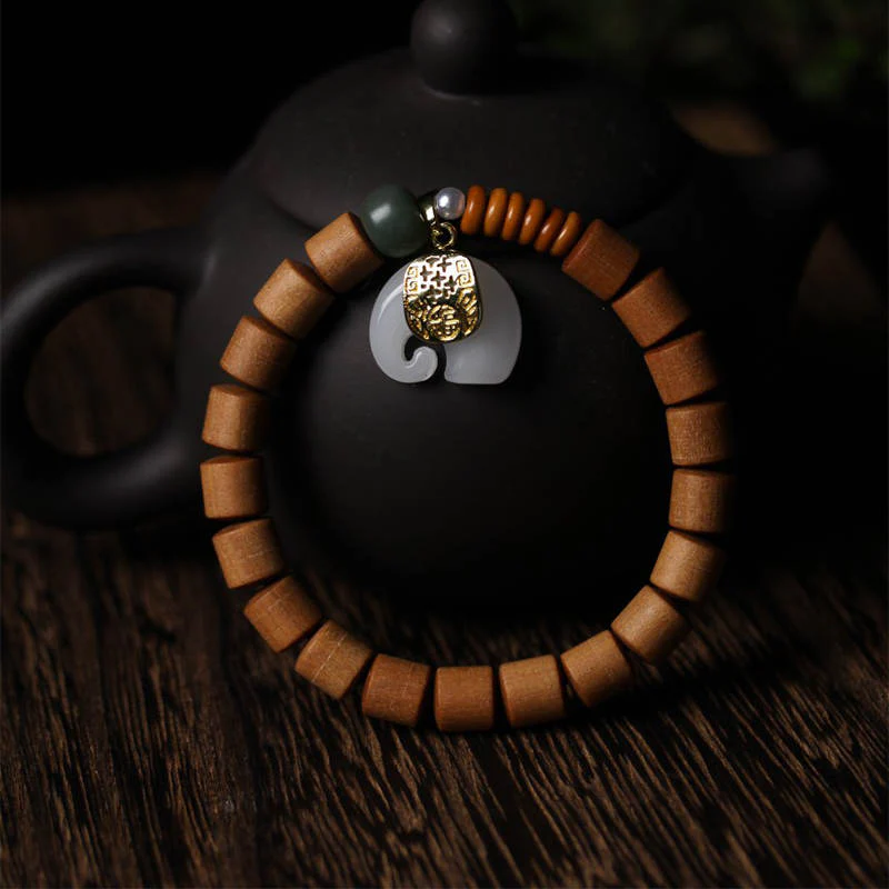 Buddha Stones Sandalwood Jade Elephant Protection Bracelet