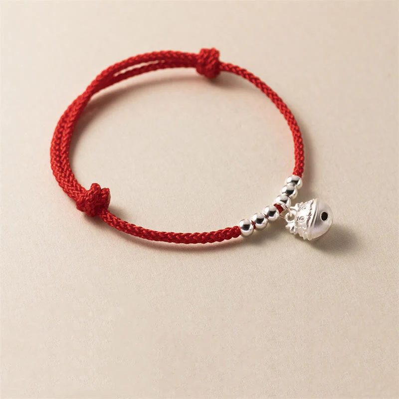 Buddha Stones Year of the Dragon 925 Sterling Silver Handmade Dragon Carved Success Braided Red Bracelet