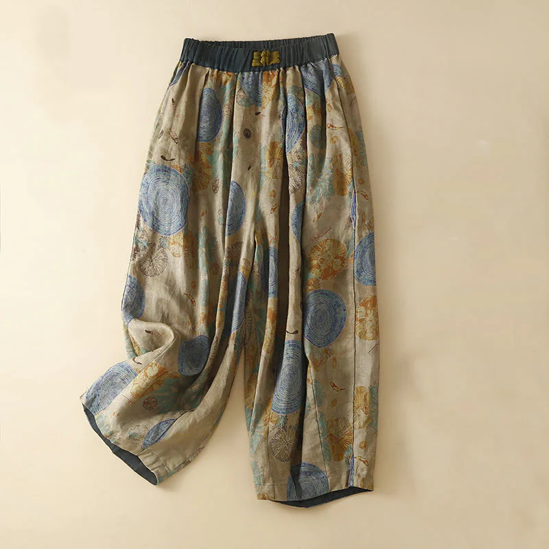 Buddha Stones Retro Casual Chinese Frog-Button Design Women's Harem Pants With Pockets