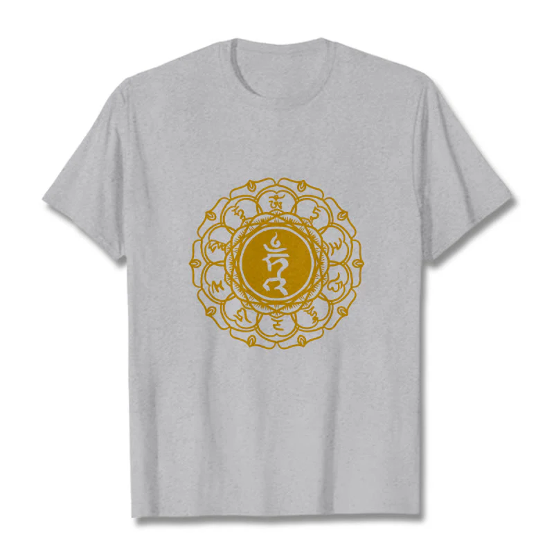 Buddha Stones Casual Hum Symbol Vishuddha Pattern Cotton Tee T-Shirt