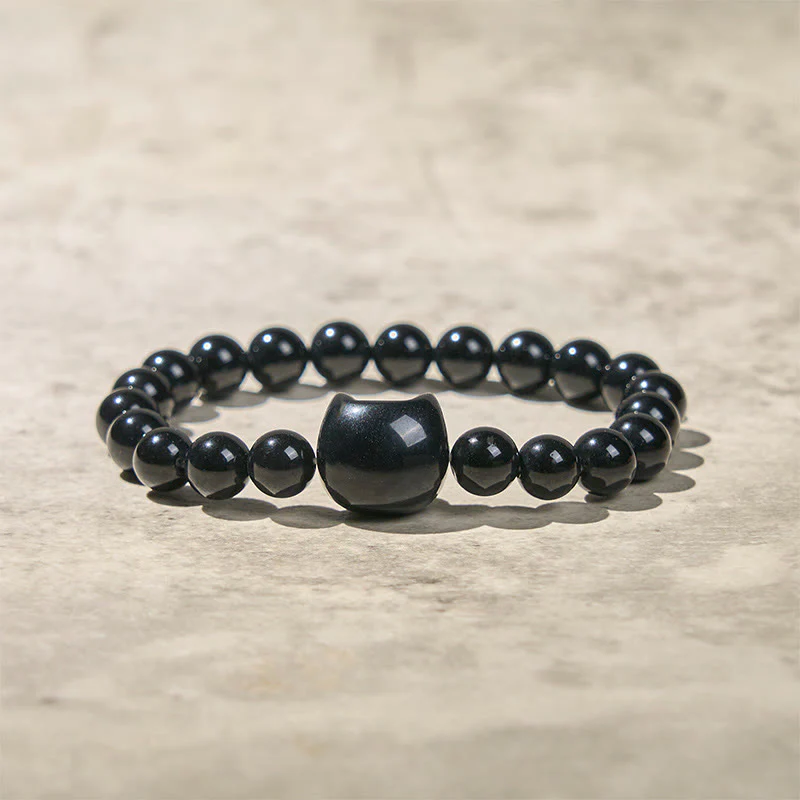 Buddha Stones Black Cat Natural Black Onyx Protection Bracelet