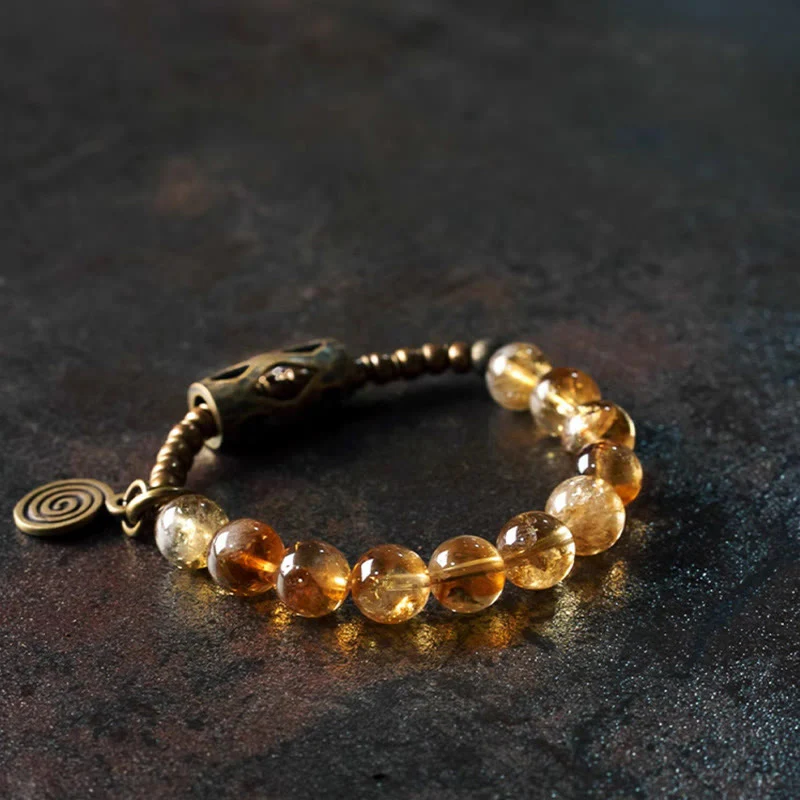 Buddha Stones Daily Retro 10mm Citrine Beads Protection Bracelet