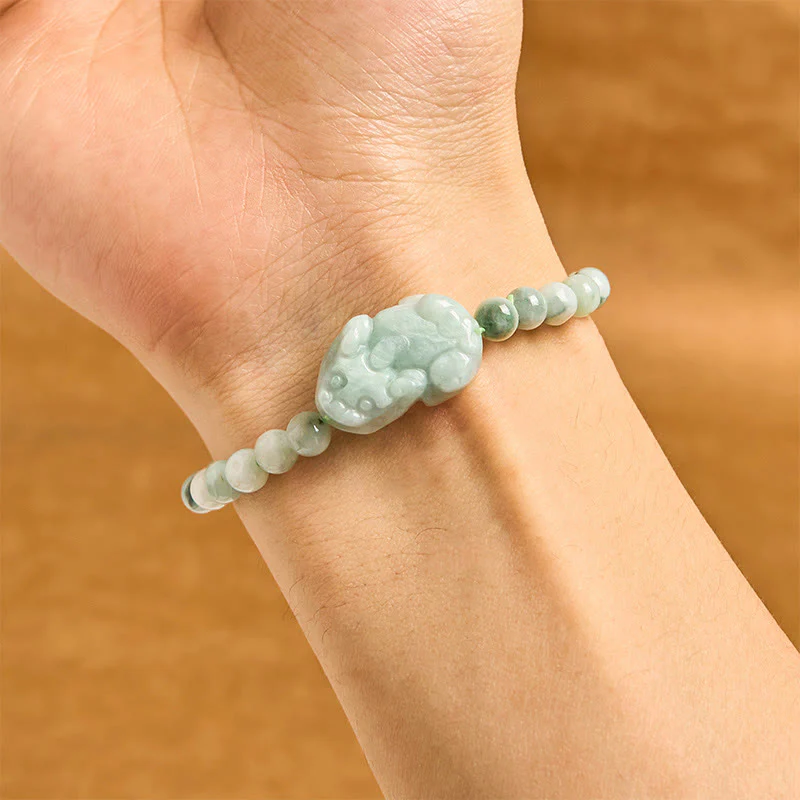 Buddha Stones Natural Green Jade PiXiu Carved Luck Bracelet