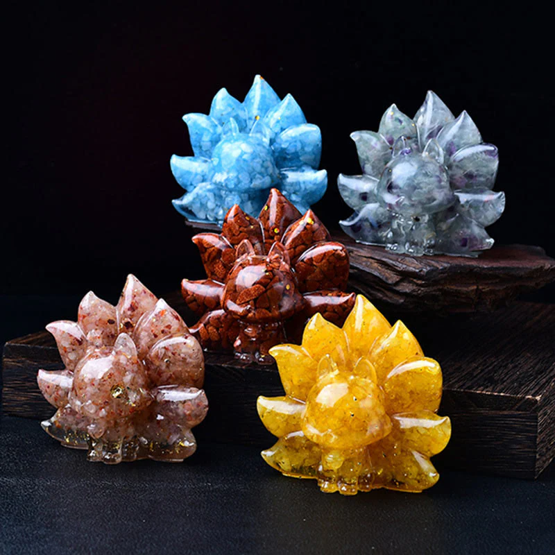 Buddha Stones Small Various Stone Pink Crystal Citrine Amethyst Nine Tailed Fox Warmth Home Decoration