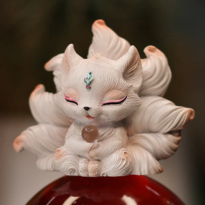 Buddha Stones Mini Nine Tailed Fox Luck Resin Home Desk Decoration