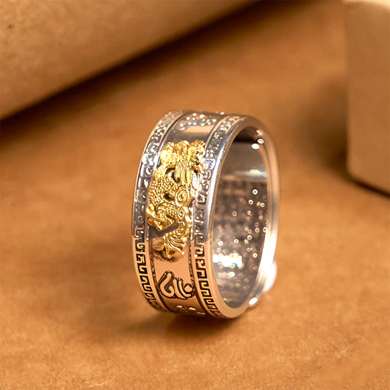 Buddha Stones Dragon Pattern Heart Sutra Copper Strength Ring