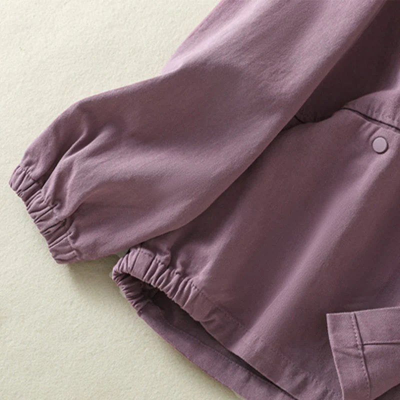 Buddha Stones Plain Button Design Stand Collar Women's Cotton Jacket