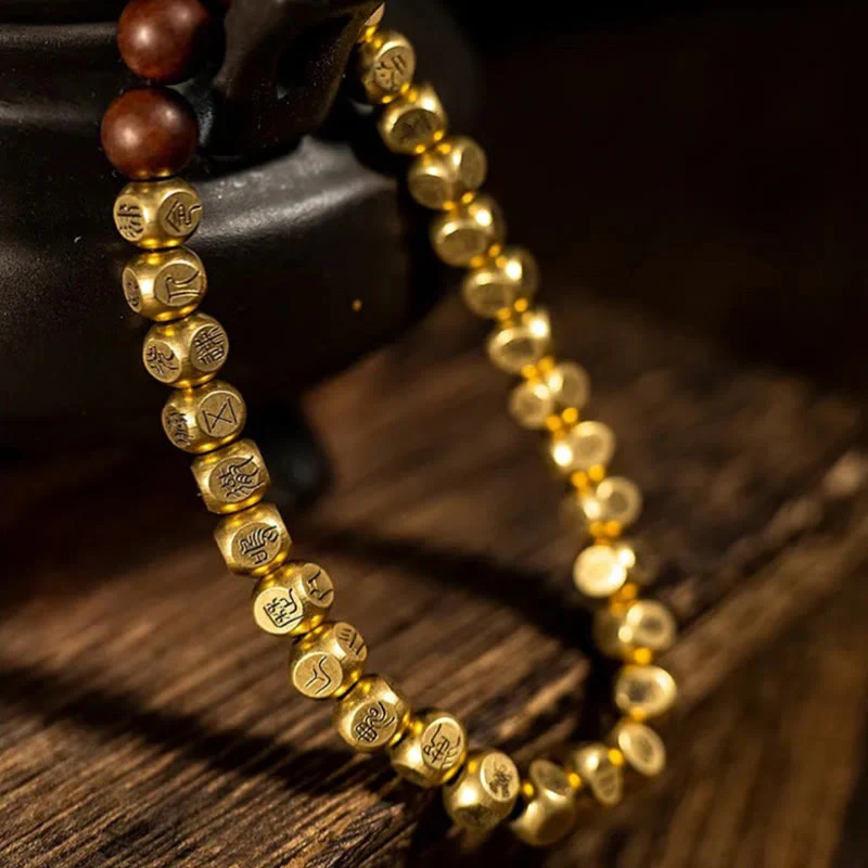 Buddha Stones Copper Brass Lightning Struck Jujube Wood Beads Wealth Bracelet