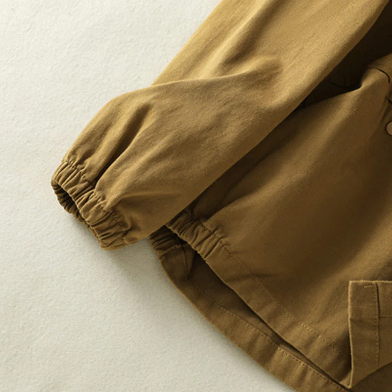 Buddha Stones Plain Button Design Stand Collar Women's Cotton Jacket