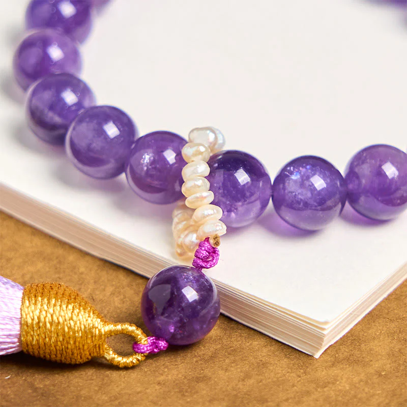 Buddha Stones Natural Amethyst Beads Meditation Tassels Bracelet