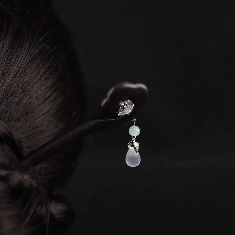 Buddha Stones Ebony Auspicious Cloud Courage Hairpin