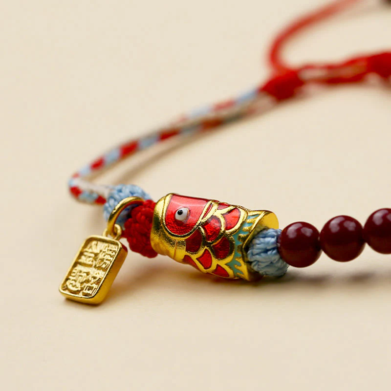 Buddha Stones Cinnabar Beads Lucky Koi Fish Blessing Bracelet
