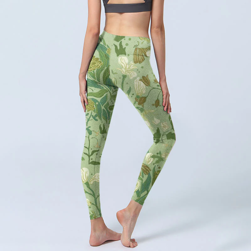 Buddha Stones Various Flower Leaves Pattern Print Gym Leggings Women's Yoga Pants