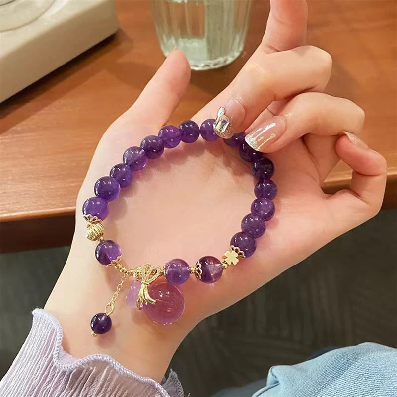 Buddha Stones Natural Amethyst Crystal Money Bag Charm Positive Bracelet