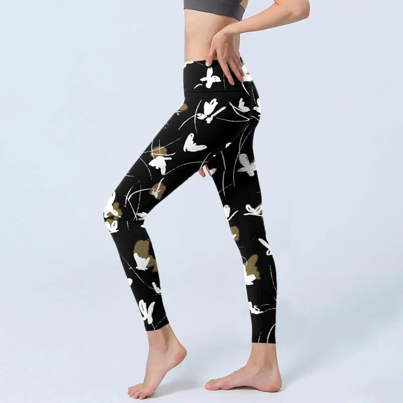 Buddha Stones White Butterflies Print Gym Leggings Women's Yoga Pants
