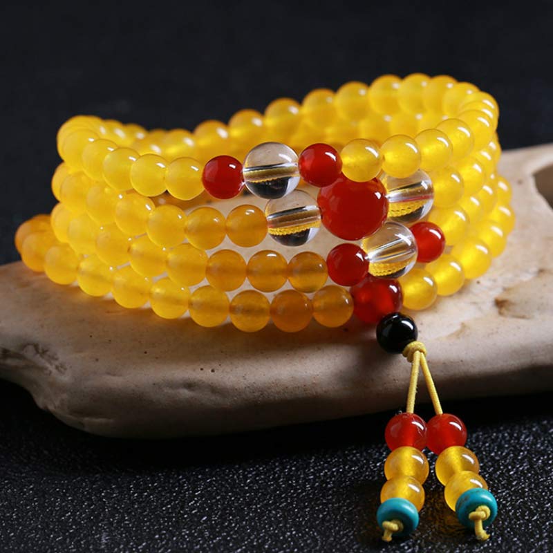 Buddha Stones 108 Mala Beads Yellow Chalcedony Harmony Bracelet