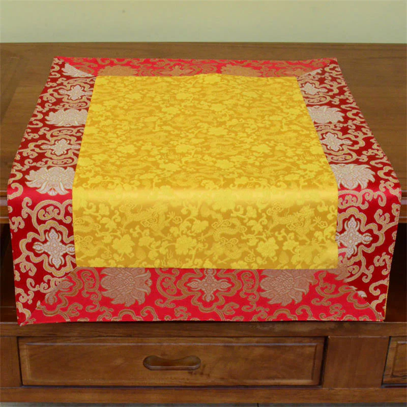 Buddha Stones Brocade Prayer Altar Flower Vajra Dragon Pattern Auspicious Symbols Table Runner