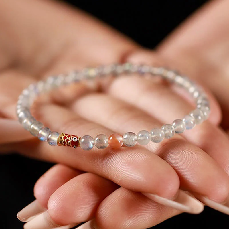 Buddha Stones Ultra-Thin Moonstone Koi Fish Healing Bracelet