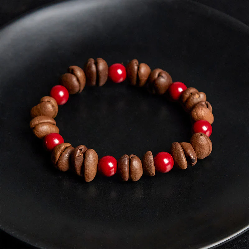 Buddha Stones Natural Coffee Beans Cinnabar Beads Bracelet