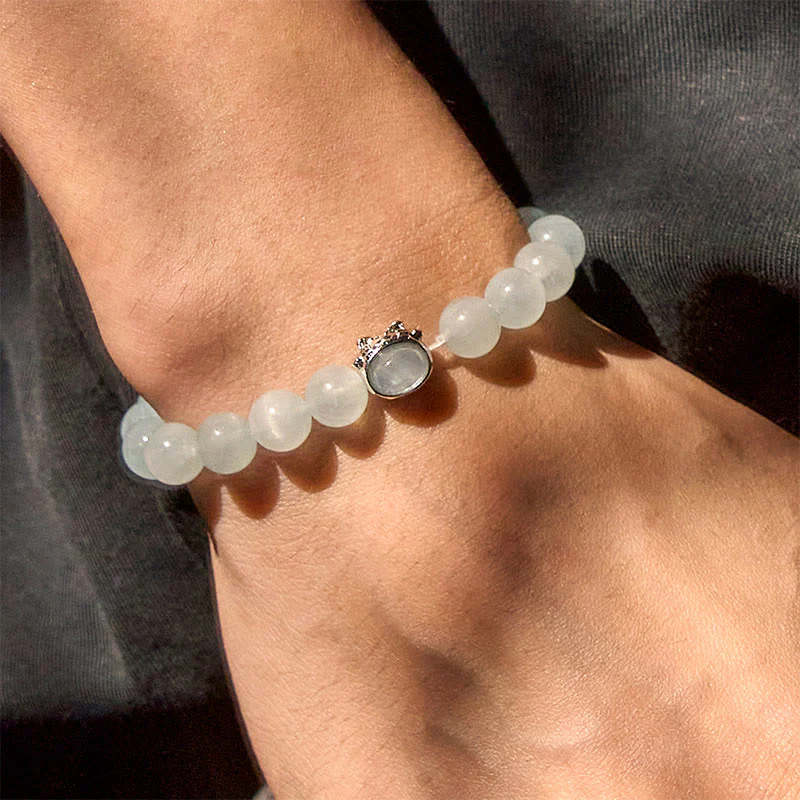 Buddha Stones Natural Aquamarine Lucky Cat Peace Bracelet