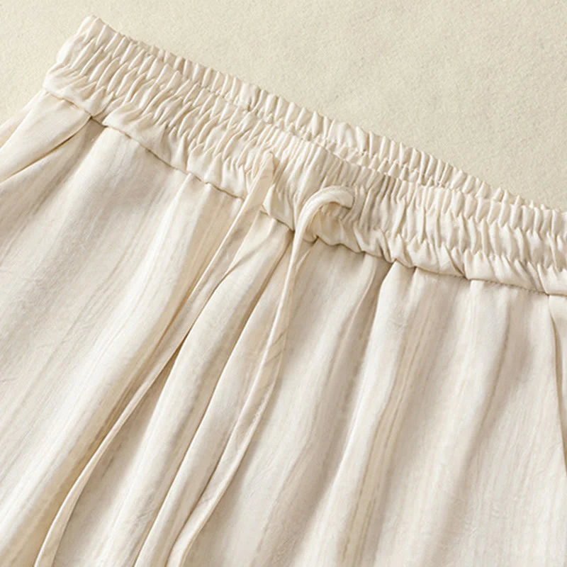 Buddha Stones Artistic Casual Vertical Lines Pattern Drawstring Ankle-length Women's Pants With Pockets