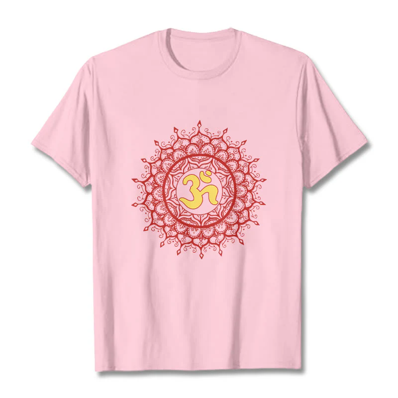 Buddha Stones Casual Red Mandala Om Symbol Pattern Cotton Tee T-shirt