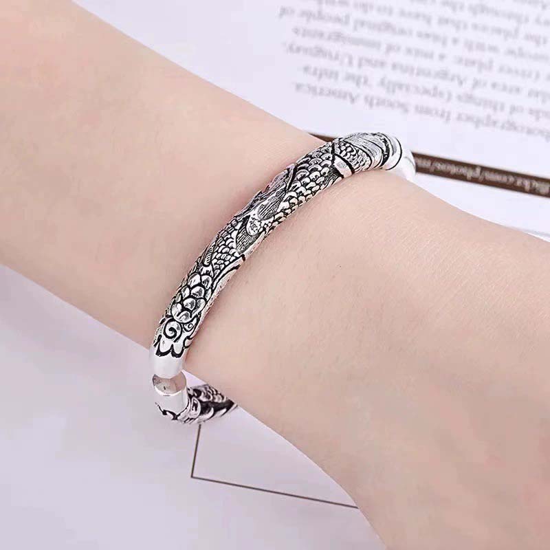 Buddha Stones Dragon Auspicious Clouds Luck Protection Bracelet Adjustable Bangle